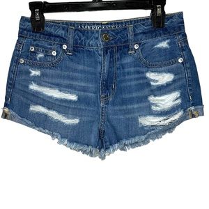 American Eagle Tomgirl Shortie Jean Shorts Boyfriend Style Size 0-Blue Like New